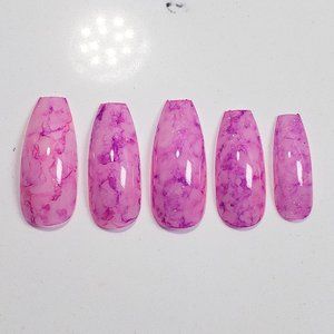 Stained glass Custom gel Press on Nails 20pc set pink purple